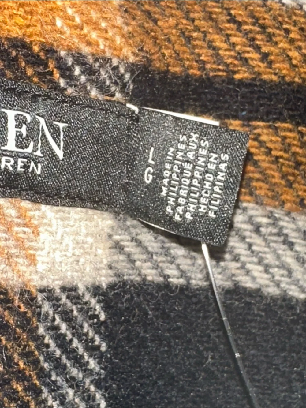 NWT Lauren Ralph Lauren Plaid Wool Blend Shawl Collar Wrap Coat Jacket L